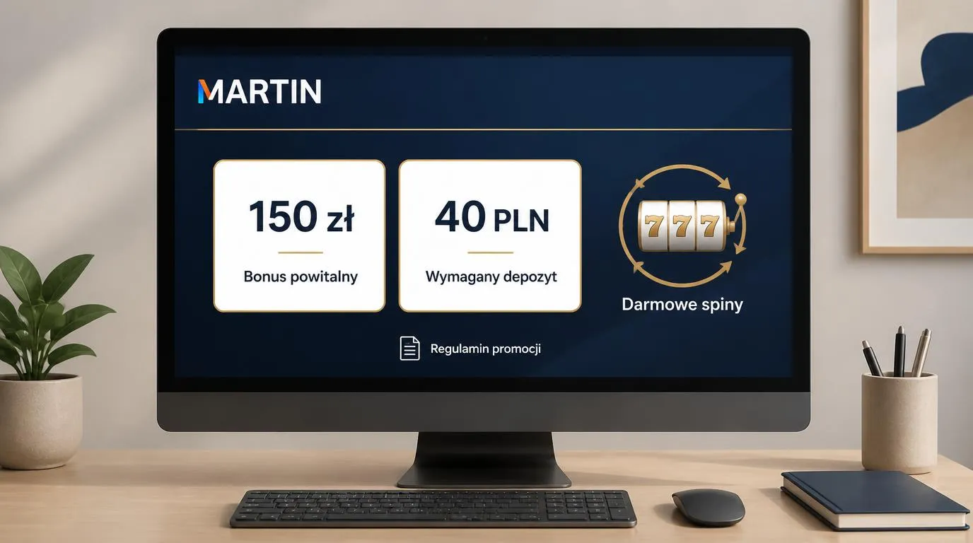 Panel oferty powitalnej z bonusem 150 zł, depozytem 40 PLN i symbolem darmowych spinów